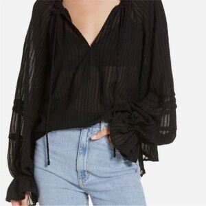 Free People Black Out of Town Split Neck blouse - size S/M